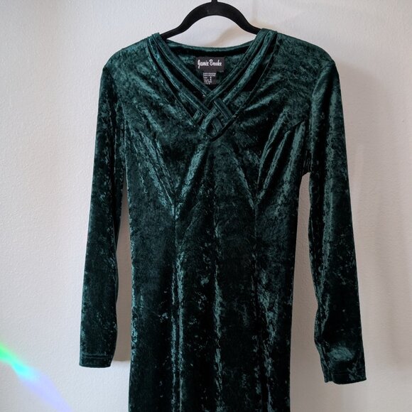 Vtg 90s Jamie Brooke Emerald Velvet Dress Crushed Velvet Tie-Back Christmas sz 6 - Picture 1 of 6